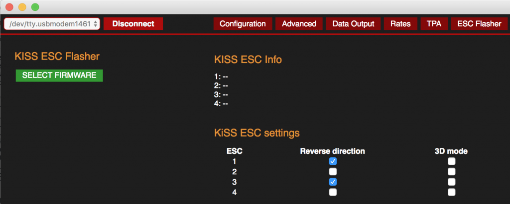 Kiss ESC motor rotation