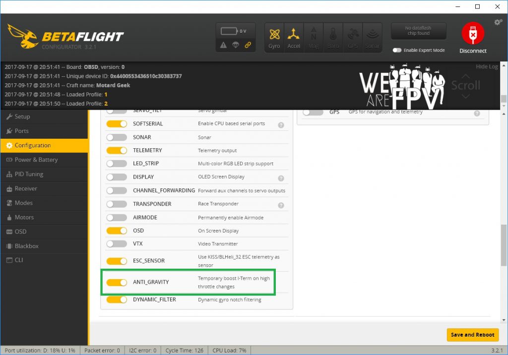 BetaFlight 3.2 réglages PID - réglage anti-gravity