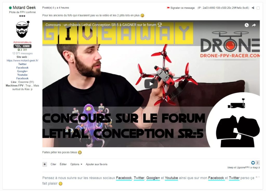 forum wearefpv intégration YouTube