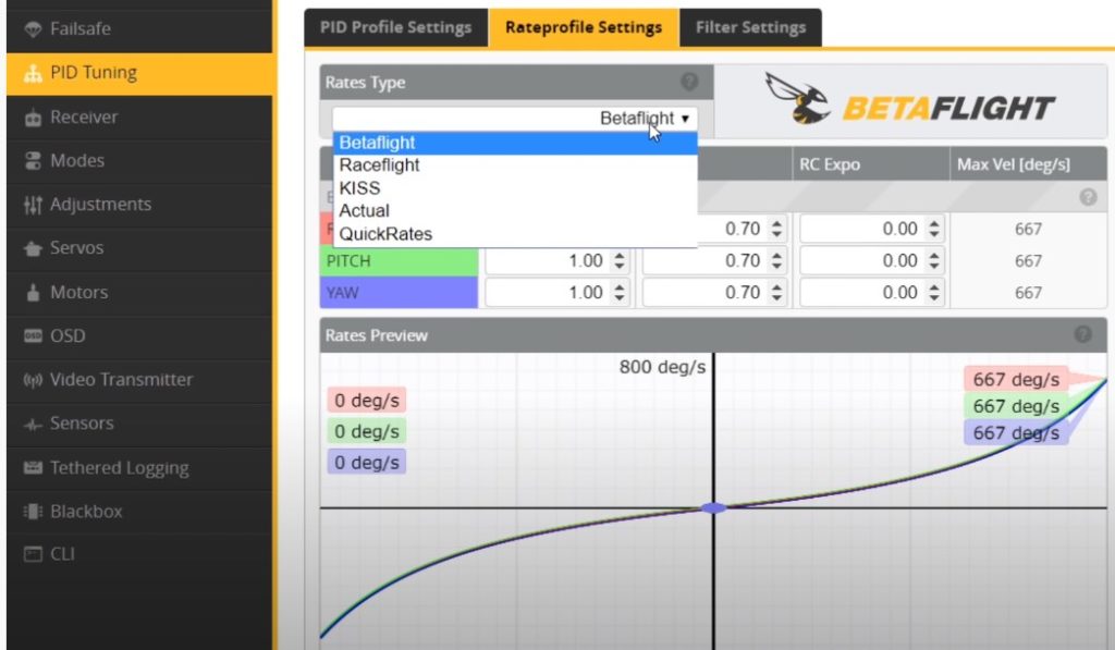 BetaFlight 4.2 Rates