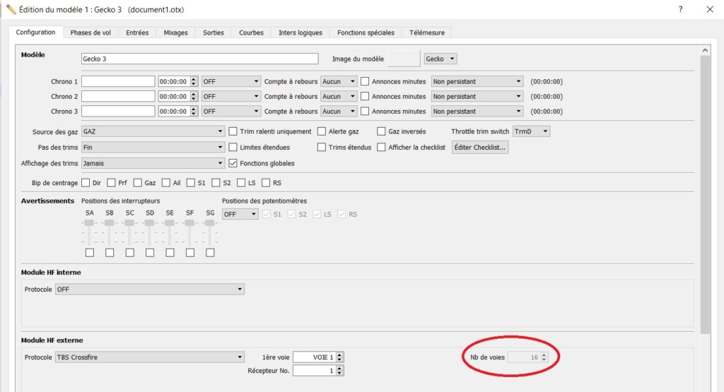 paramétrage des voies opentx radiocommande