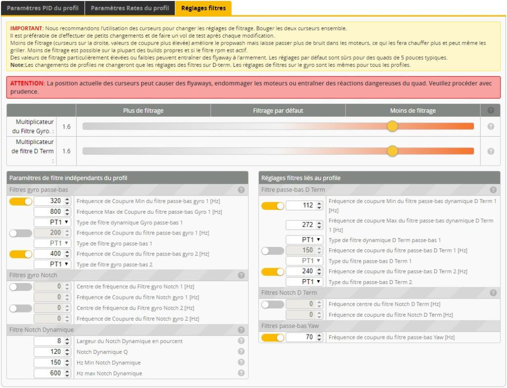 filtres betaflight nazgul5 v2 filters tuning