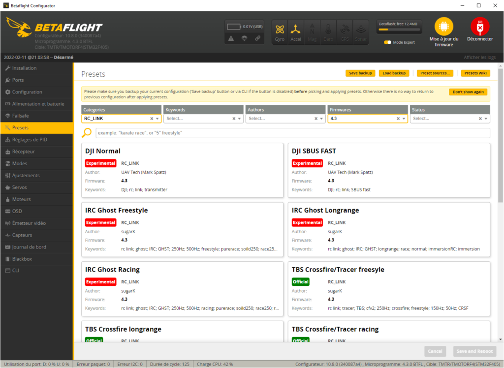 presets betaflight 4.3