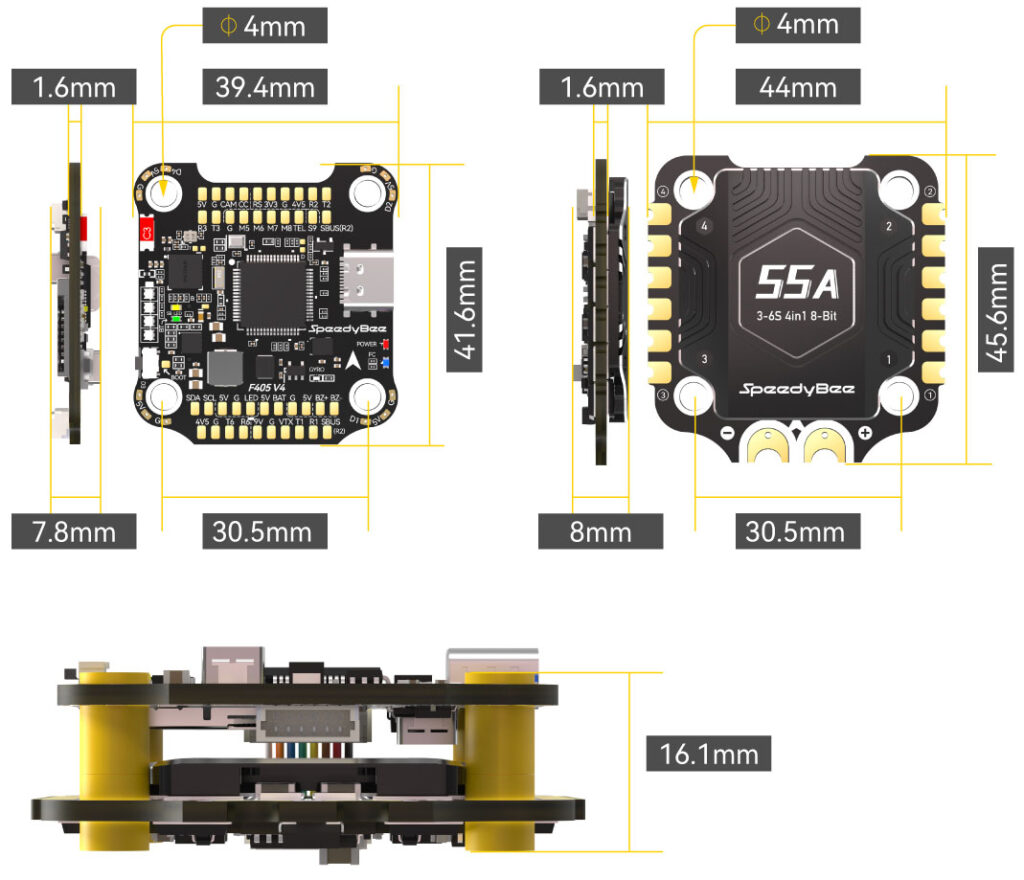 dimensions SpeedyBee F405 V4 55A