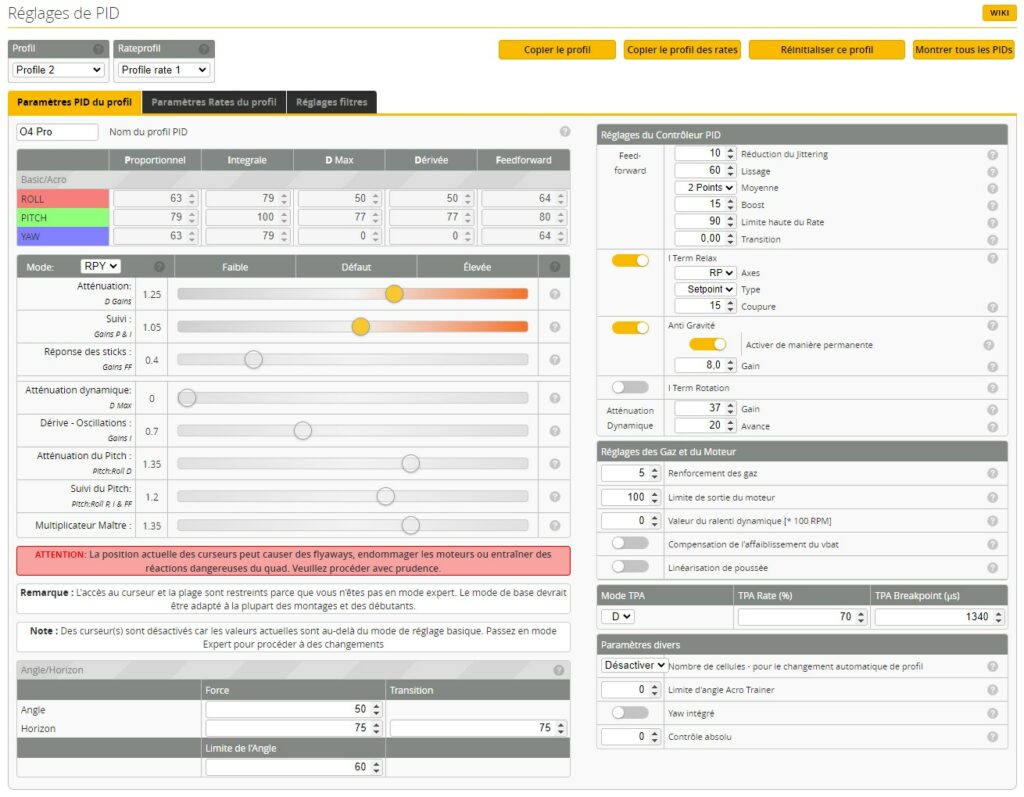 betafpv pavo pico v2 réglages de PID O4 Lite