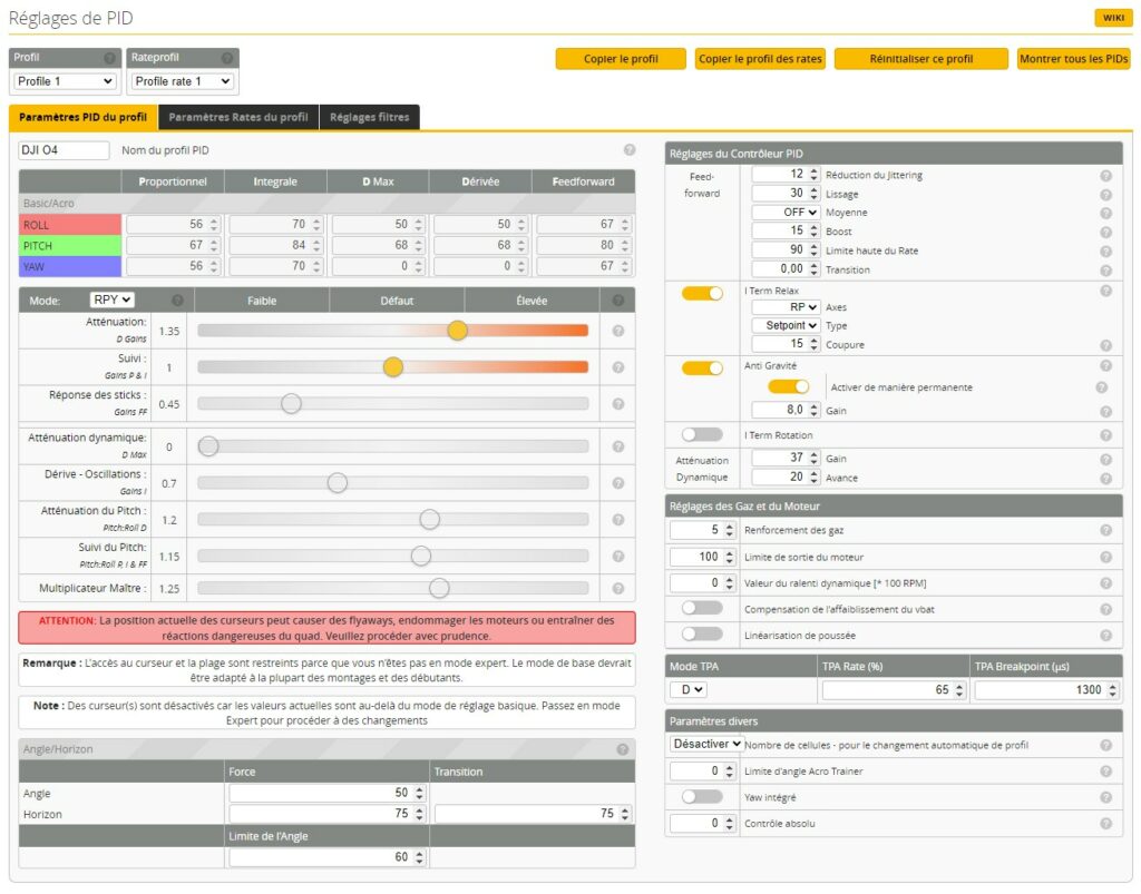 betafpv pavo pico v2 réglages de PID O4 Pro